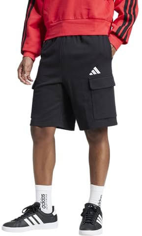 Adidas Men's Essentials Feel Cozy French Terry Sportswear Cargo Shorts, Black/White, X-Large