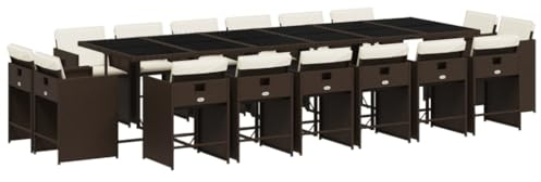 vidaXL Garten Essgruppe 17-TLG., Gartenmöbel Set mit Kissen, Gartengarnitur Tisch 16 Stühle, Sitzgruppe Sitzgarnitur, Braun Poly Rattan