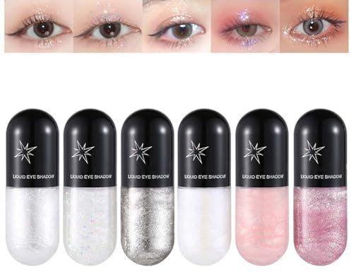 Glitter Eyeshadow Set - Auffällig Flüssiger Lidschatten Set - 3 Farben Pailletten Funkeln Glitzer Finish Liquid Eyeshado - Schnell trocknendes & Wasserfest & Langlebig - Augen Make-up Set für Frauen