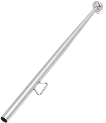 Fockety Stainless Steel Boat Flag Pole, 610mm/24inch Length Boat Flagstaff, Sturdy and Stable Flagpole with Rail Mount, for Yachts, Marines, RVs, Fishing Boats (Large Ball Head 25mm / 1in)