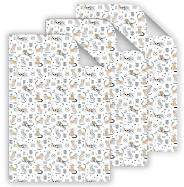 6 Geschenkpapier-Bögen hochwertige reißfeste Geschenkverpackung für Kinder Mädchen Junge Katze lustige Katzen Tiere für kleine Geschenke für Geburtstag Weihnachten (6 Bögen je A3-Format)