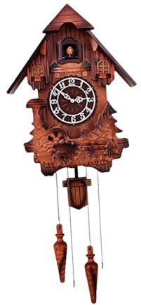 EHJRE Klassische Kuckucksuhr Aus Holz mit Musikalischem Vogelgezwitscher, Stil c