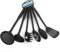 Sleek Style® Set di utensili da cucina in nylon per cucinare 6 utensili da cucina antiaderenti neri da 30 cm, spatola scanalata, cucchiaio scanalato, paletta per spaghetti, cucchiaio da portata,
