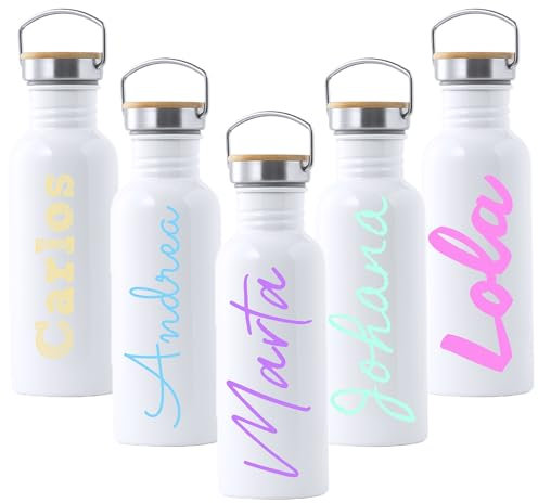 Mookase Botella Personalizada letra- Botella Personalizada con Nombre- Botella Agua Térmica Personalizada - Acero Inoxidable - 750 ml - Botella para niña y niño