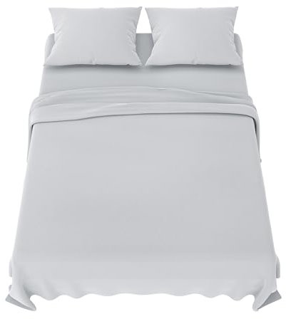 Dreamzie Sabanas Cama 160 - Juego Sábanas 4 Piezas - Sábanas Bajera Ajustable - Encimera - 2 Funda de Almohada 65x65 (Cama 160-160x190/200 cm, Gris Claro)