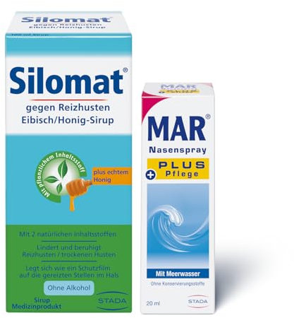 Bundle aus MAR Nasenspray plus Pflege mit Meerwasser, 20 ml Lösung + Silomat Eibisch/Honig Sirup Hustensirup, 100 ml