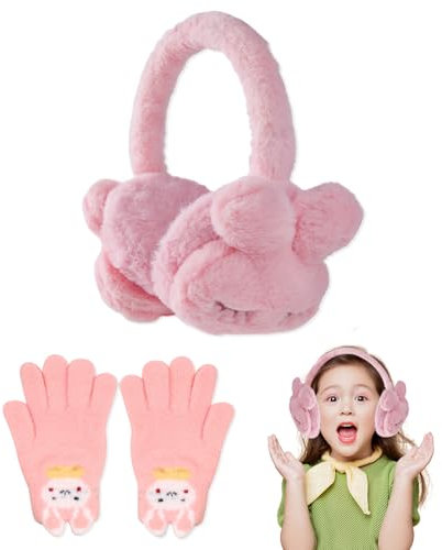 DKDDSSS 2 PCS Ohrenwärmer, Winter Kaninchen Ohrenschützer, Kinder Winter Ohrenschützer, Mädchen Winter Ohrenschützer, Süße Hase Kaninchen Muster Design Ohrenschützer, Verstellbar