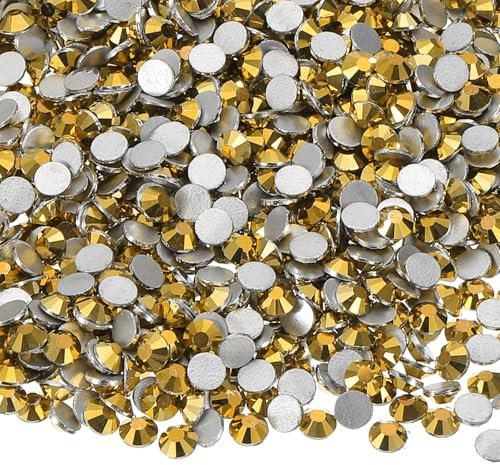 PATIKIL 4320Pcs SS10 Round Flatback Crystal 2.8-2.9mm Glass Rhinestones Gems Diamonds for DIY Crafts Clothes Shoes Nail Art Decoration, Gold