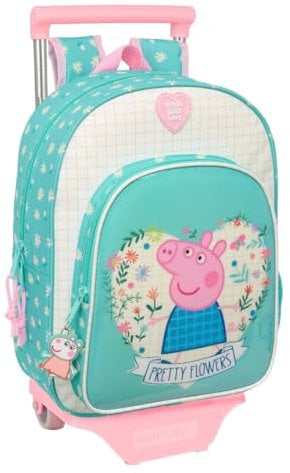safta PEPPA PIG PRETTY Flowers Kinderrucksack mit Trolley 705, ideal für Kinder verschiedener Altersgruppen, bequem und vielseitig, Qualität und Widerstandsfähigkeit, 26 x 11 x 34 cm, Minzgrün /