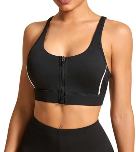 LAJERIN High Impact Sports Bras for Women, Women's Zipper Front Closure Sports Bra, Sports Bras for Women High Support Large Bust/L