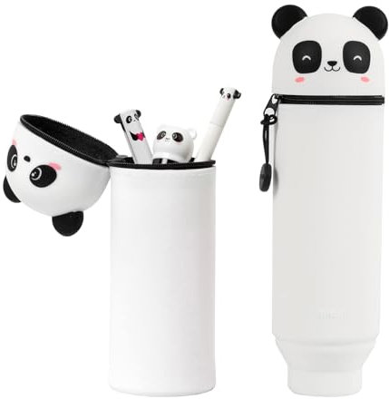 ZYEKIU Federmäppchen Stiftbehälter Kawaii 2 in 1 Weiches Silikon-Federmäppchen, Süße Tiere Lächelnd Panda Tischstifthalter Teleskopisch Mäppchen Kinder Schule Home Office Supplies (Öffne Augen)