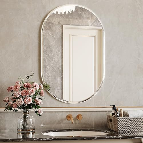 Protylctaster Rahmenloser Badezimmerspiegel, rahmenloser Spiegel, 61 x 91 cm, ovaler Spiegel für Badezimmer, Badezimmer-Schminkspiegel