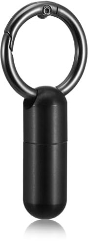 Ptwola Small Pill Case Keychain Tiny Portable Carabiner Clip Pill Holder Bottle Micro Waterproof Metal Pill Container Mini Emergency Medicine Organizer for Outdoor Camping Travel Purse Pocket(Black)