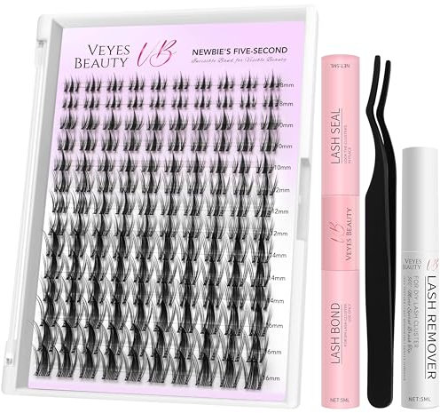 VEYESBEAUTY Faux Cils Kit Extension Cils Newbie's Five-Second Cils Individuels Avec Colle Volume Russe Cluster Lashes Mixte Diy à La Maison Cils Individuels (Manga Kit, 8-18mm)