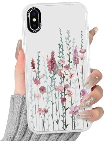 Yirlbey Transparent HandyHülle für iPhone X/iPhone XS Blumen Hülle, Aesthetic Muster Flower Design Mädchen Geschenk Schutzhülle, Silikon Rahmen PC-Rückseite Case Cover für iPhone XS 5,8, Lavendel