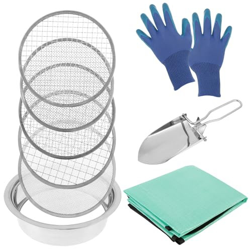 Gardening Soil Sifter Set Stainless Steel Soil Sieve Kit with 5 Replaceable Mesh Easy Install Gravel and River Sand Sieve for Weed Compost