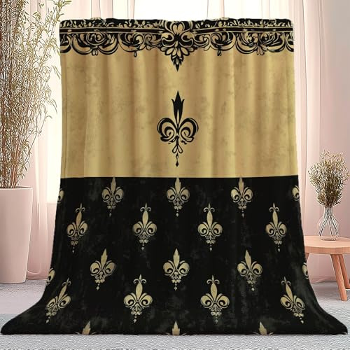 Decke Retro Elegant Wunderschön Schwarz Gold 180 X 200 cm, Sherpa Fleece Decke Für Alle Jahreszeiten, Warme Comfort Bedruckte Kuscheldecke Für Couch Bett Sofa Deko Weiche Flauschig