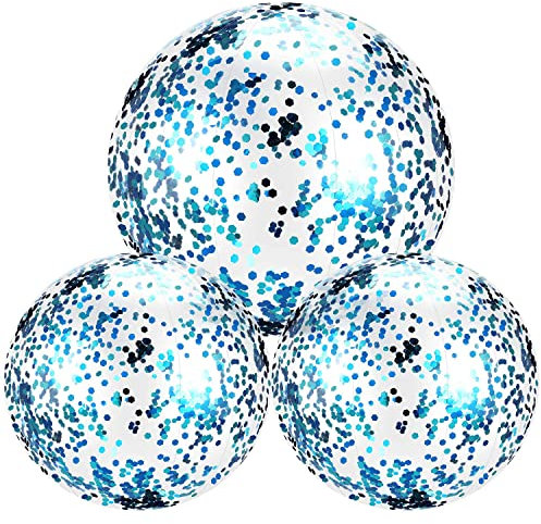 Pelota Playa Hinchable, 3 PCS Transparente Pelotas De Playa Hinchable, Pelota Playa, Glitter Hinchable Beach, Pelota Hinchable, para Fiestas de Verano en la Playa y la Piscina (azul)