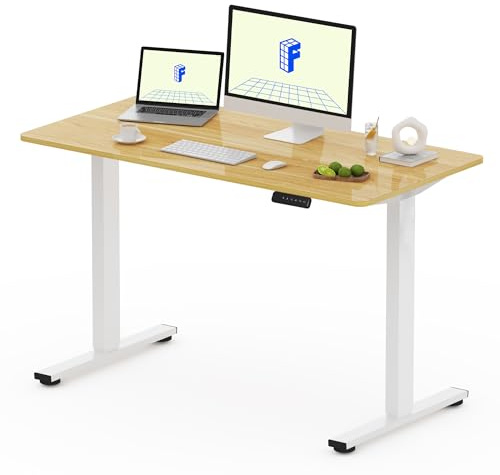 FLEXISPOT Bureau Assis Debout Une Pièce, Bureau Réglable en Hauteur Électrique 120x60 cm, Bureau Debout Réglable en Hauteur, Panneau Clavier Contrôle à Fonctions Mémoires, Érable