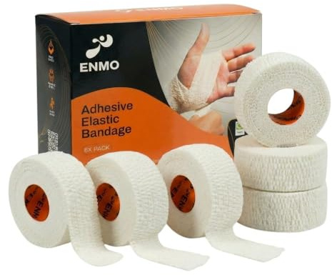 ENMO 6 Pack Adhesive Elastic Bandage - Strong Adhesion & Breathable Cotton Material for Relief, Support & Flexible Protection During Exercise - 2.5cm Cohesive Sports Tape