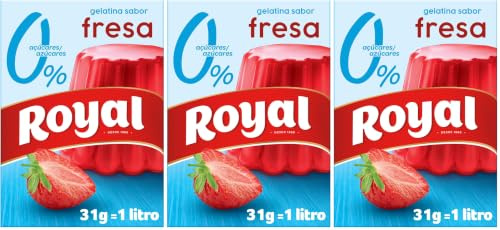 Royal Gelatina Sabor Fresa 0%, Preparado en Polvo Sin Azúcar, Pack 31 g (Paquete de 3)