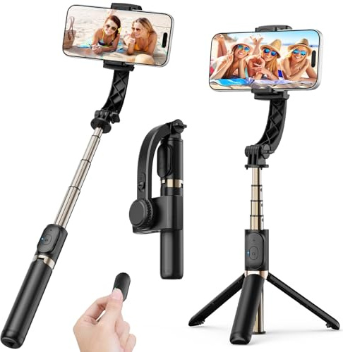 Smartphone-Gimbal-Stabilisator, 1-Achsen-Auto-Balance und 360°-Drehung, ausziehbares Aluminium-Selfie-Stick-Stativ mit Fernbedienung für iPhone und Android, Reisen, Vlogging, TikTok, YouTube