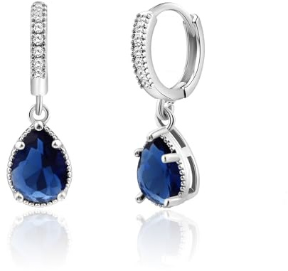Weviway Ohrringe Silber Hängend Damen, Creolen mit Anhänger Tropfenform, mit Blauer simulierter Saphir Zirkonia Wassertropfen, Geburtsstein Schmuck Geschenke für Hochzeiten Geburtstag Frauen