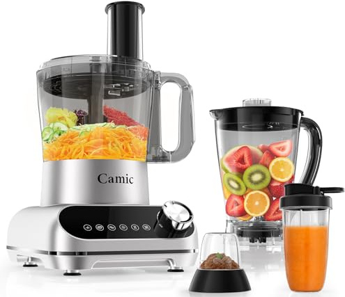 Camic Robot de Cuisine Multifonction 1500W - Robot Culinaire avec Bol 2.5L, 6 Programmes, Hachage, Mixage - 6 Accessoires Inclus pour une Variété de Tâches de Cuisine
