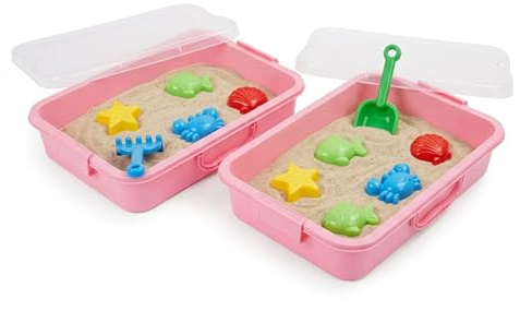 Relaxdays Sandkasten mit Deckel, 2er Set, Kunststoff, HxBxT: 8 x 38 x 25 cm, kleine Sandkiste für Kinder, Indoor, rosa