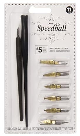 Speedball No. 5 Artists Pen Set - 2 Penholders w/ 6 Nibs, 3 Pen Tips