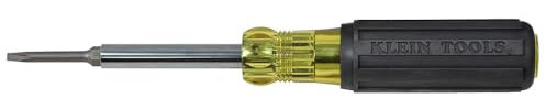 Klein Tools 32560 Multi-Bit Screwdriver/Nut Driver, Extended Reach 6-in-1 Tool with Phillips, Slotted and Square Bits and Nut Drivers
