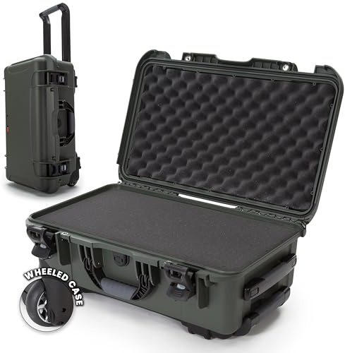 NANUK 935 Hard Case with Cubed Foam for Camera & Lenses – Waterproof Protective Equipment Case with Wheels, 22” x 14” x 9” – Dustproof and Impact Resistant, Carry-On Approved for Most Airlines – Olive