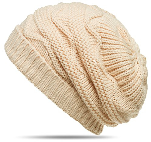 Caspar MU115 Damen grob gestrickte Winter Mütze Strick Beanie, Farbe:beige, Größe:One Size