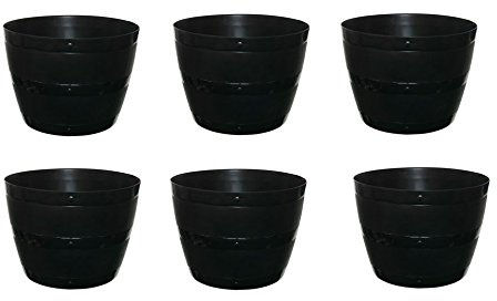 Set Of 6 Black Barrel Planter Small Round Plastic Plant Pot 34cm Patio Garden Flower Tub