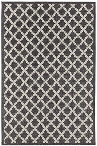 freundin Home Collection Elina In- und Outdoor Teppich - Flachgewebe Kurzflor Wetterfest Makramee-Optik Hoch Tief Struktur für Balkon Terrasse Esszimmer Wohnzimmer in Schwarz, 155x230cm