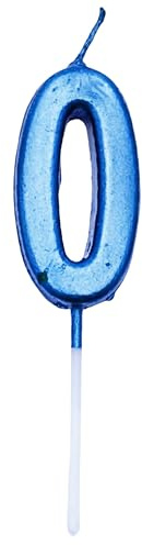 Birthday Number 0 Candle Blue Cake Topper Decorations for 10th 20th 30th 40th 50th Birthday Anniversary Party Supplies Metallic Number Candle Celebration Cake Décor