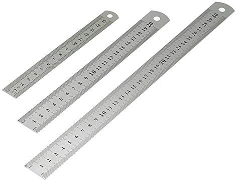 Lineal aus Edelstahl - 3-teiliges Lineal Doppelseitenskala Metalllineal-Set mit Zentimeter & Zoll - 30 cm, 20 cm und 15 cm Lineal für Engineering Lehre