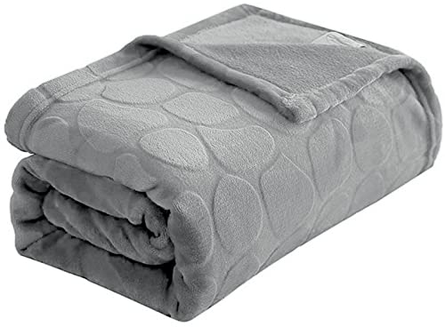 FY FIBER HOUSE Flanell Fleece Decken, Flauschige Kuscheldecken, Superweiche leichte Mikrofaser mit Steindruck für Couch/Sofa (130cm x 150 cm, Grau)
