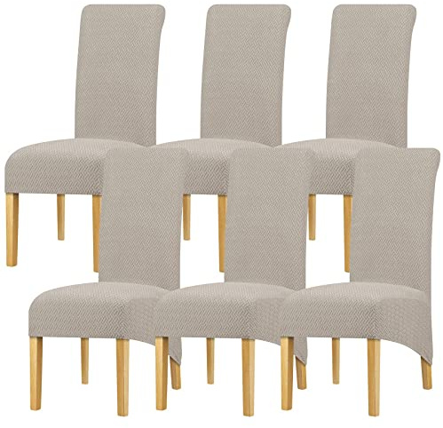 Leorate 6 Pack Stretch Dining Chair Covers for Dining Chairs 6, Light Grey Jacquard Woven Texture Removable Washable Chair Covers for Dining Chairs, Universal Fit Parson Chair Slipcovers for Home