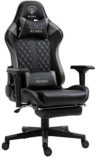TRISENS Gaming Stuhl mit Fußstütze und ergonomsichen 4D-Armlehnen - Gaming Chair in Sportsitz Optik - Gamer Stuhl mit verstellbaren Rückenstützkissen für gesündere Sitzhaltung, Farbe:Schwarz/Grau