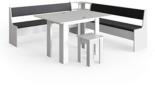 Vicco Eckbankgruppe Roman, Küchentisch, Weiß/Anthrazit, 210 x 210 cm mit Tisch