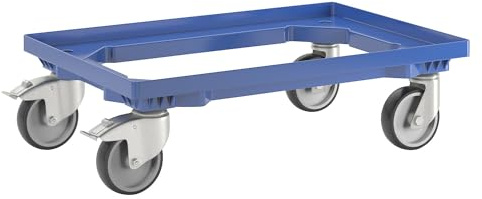 eurokraft Basic | Profi-Fahrgestell | 600 x 400 mm, 4 Lenkrollen, davon 2 mit Feststeller, blau