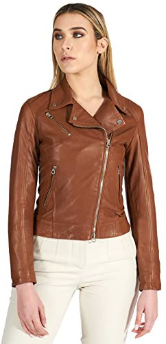 D'Arienzo Chiodo in Pelle Donna Cuoio Naturale Giacca Biker Giubbotto Moto Vera Pelle Made in Italy Kbc S/Cuoio
