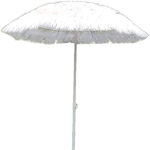Parasol De Paille Simulé Blanc Hawaïen 2m Parapluie De Plage Extérieur, Inclinable Et Réglable en Hauteur, pour Piscine, Terrasse, Jardin, Parasol De Marché