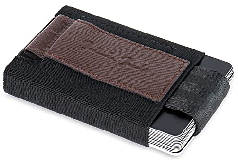 Jaimie Jacobs Nano Boy Mini Wallet, kompakte Geldbörse aus Textil, Kleiner Geldbeutel, Slim Wallet mit Zugband Kartenhalter, Mini-Portmonee, Kartenetui für Herren und Damen (Saffiano Braun)