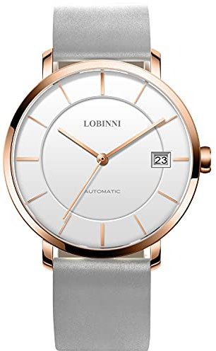 Lobinni Herren Ultra Dünn Kleid Mechanisch Automatisch Kalender Luxus Analog Frauen Armbanduhr Business Paar Uhren (Rose White-W)