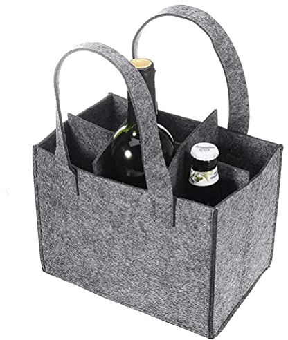 Cabilock Wine Bottle Carrier 6 Bottle Felt Bag with Carry Handle for Wine Beer Grey