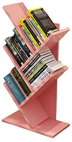 KF-Premium Book Shelf| 3/5 layers, Tree-Shaped Multi-Layer Shelf, Wooden Storage, Best Book Storage, Standing Shelves, Home, Office, Desktop, Bookcase| Small Bookcase (Pink, 5 Tiers)