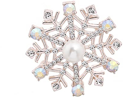 Schneeflocken Brosche für Damen Mädchen Zirkonia Perle Winterblume Anstecknadeln Weihnachts Corsage Brosche