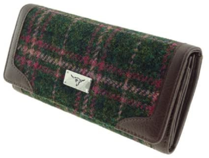 Glen Appin of Scotland Harris Tweed Ladies Bute Fold-Over Purse LB2000 (Col 107 Green Plum Check), One Size
